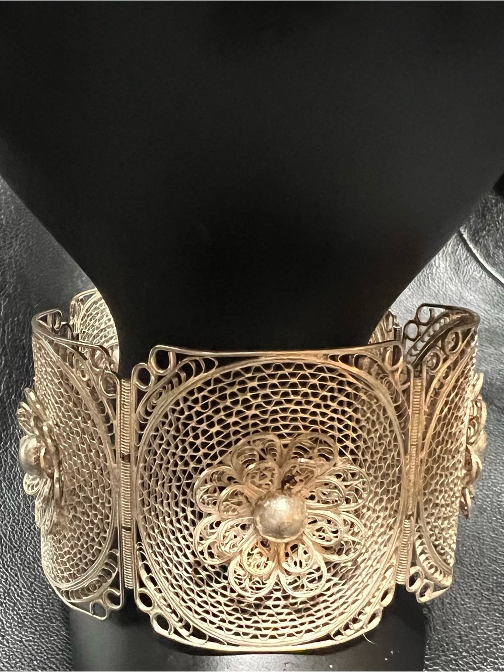 Vintage Sterling Silver Articulated Filigree Panel Bracelet